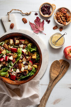 Above view of a freshly made Fall Harvest Salad with seasonal ingredients.
