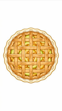 Top view of a delicious freshly baked lattice apple pie on a white background.