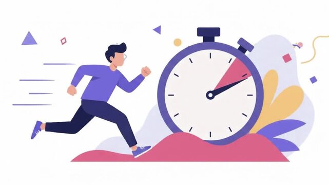 Man running past stopwatch showing time passing and pressure