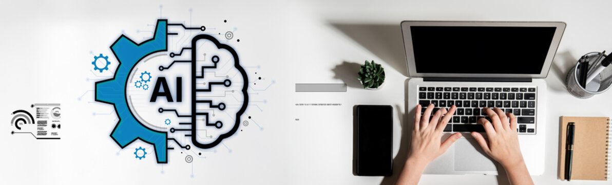 Concept of Artificial Intelligence combining industrial automation with cognitive technology. A machine learning brain processes information to optimize mechanical systems and workflows. Fermion