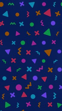 Colorful geometric pattern of triangles circles and plus signs. Vibrant playful abstract background ideal for modern wallpapers phone screens digital designs branding and creative presentations.