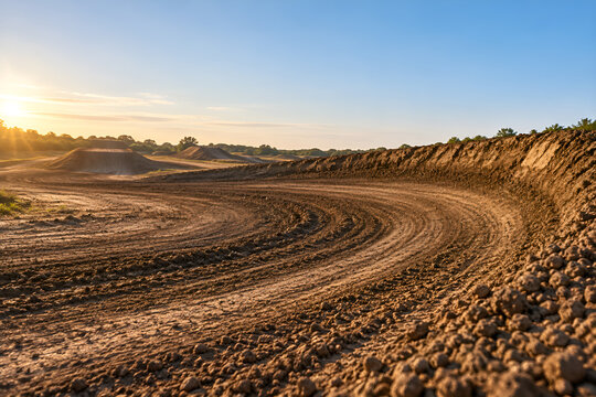 Empty Motocross Berm With Tire Ruts in Packed Dirt