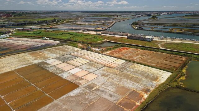 Geometric Salt Pans and Coastal Wetlands in an Aerial View of Aveiro, Portugal