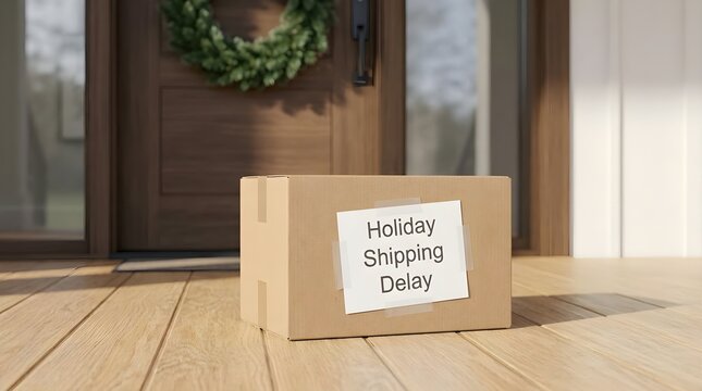 Parcel Delivery Delay Holiday Notice on Front Porch Package