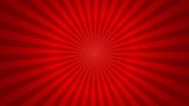 Seamless loop of a classic comic style red sunburst radial background rotating smoothly at a moderate speed.