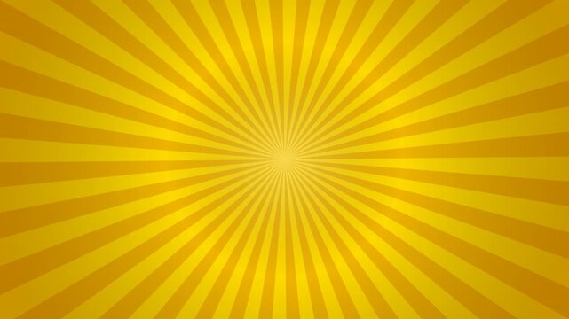 Seamless loop of a classic comic style yellow sunburst radial background rotating smoothly at a moderate speed.