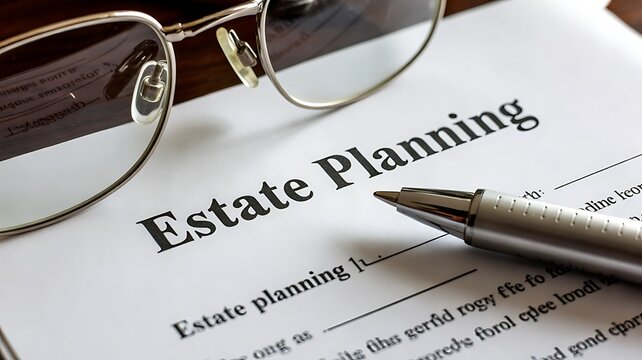 Estate planning document on a desk with a metal pen and reading glasses