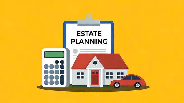 Illustration of estate planning concept featuring a house car calculator