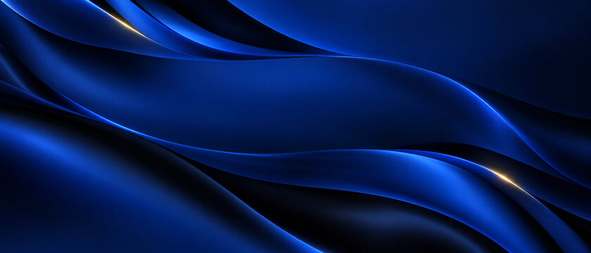 Abstract dark blue silk background with smooth flowing waves and soft
