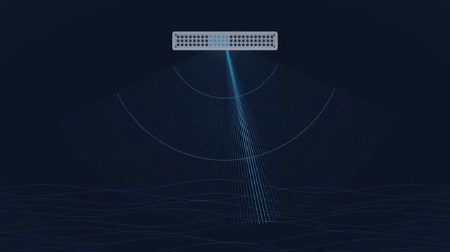 Multi Beam Echo Sounder Mbes Ship Hull Acoustic Array with Fan Shaped Sound Swath and Bathymetric Floor Mapping