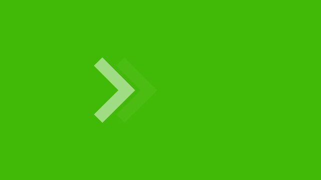 Animated double arrow pointer moving forward on a vibrant green screen background, user interface digital navigation, web development projects, and interactive media presentations