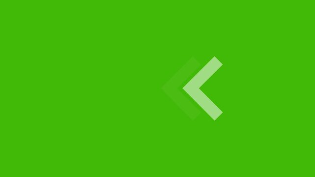 Animated double left arrow pulsing on a vibrant green screen background, minimalist motion for user interface digital navigation symbol for web and app development