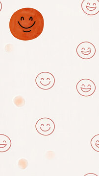 Orange smiling face, red outline, and pale circle on white