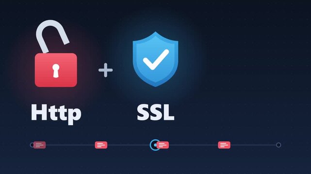 Digital infographic showing the process of upgrading internet protocol from http to secure https connection