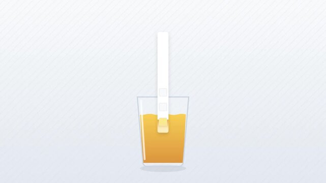 Animated liquid safety test strip showing orange juice quality level