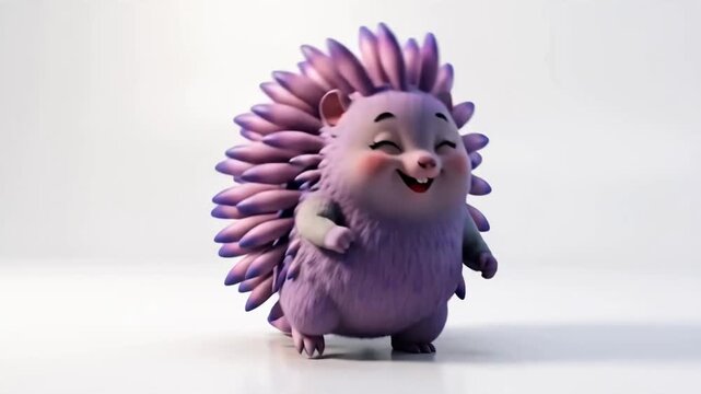 Cute Porcupine Character in Cartoon Style Standing Happily