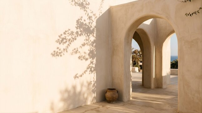Cycladic Microcement Double Arch & Dappled Shadows