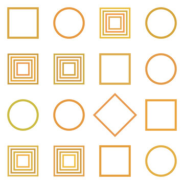 Set of art deco gold geometric frames and circular shapes vector illustration