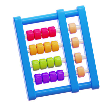 3D colorful abacus toy icon with wooden counting beads for early childhood education and math learning