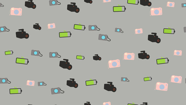 Seamless pattern of cameras and batteries icons