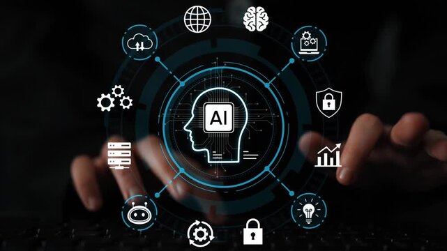 Futuristic Visualization of Artificial Intelligence Concept with Various Icons Representing Data Analysis, Security, and Technology Innovations. Entropy.