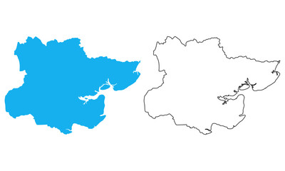 Fototapeta premium Essex County Map, England. Map with detailed outlines and blue silhouettes