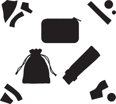Travel accessories silhouette set for packing organization and storage.