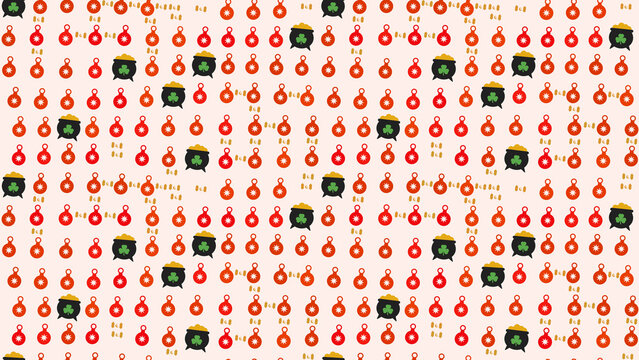 St. Patrick's Day Pattern with Pots of Gold and Shamrocks