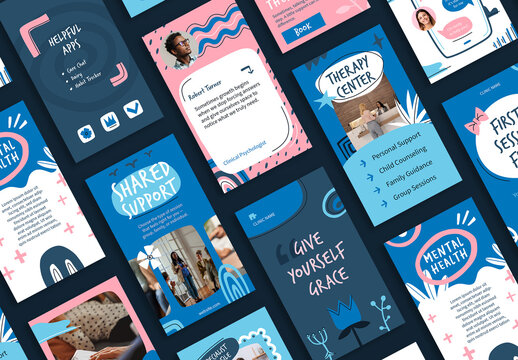 Blue and Pink Doodle Mental Health Social Media Stories for Therapists and Counseling Clinics