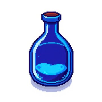 Blue pixel art magic potion bottle icon