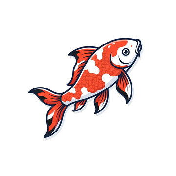 Japanese Koi Fish Flat Vector Illustration Isolated on White Background