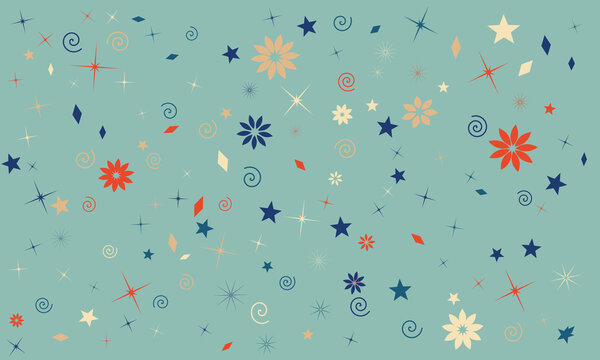 Retro mid-century pattern background, vintage atomic starburst spark seamless texture, nostalgia decorative design backdrop