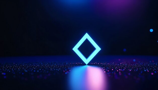 Bright glowing diamond outline on futuristic blue neon background