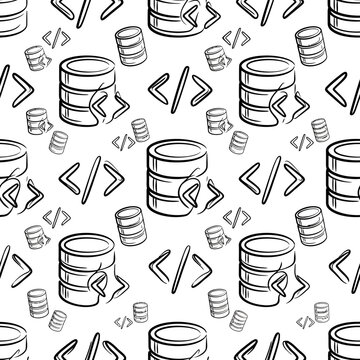 Database and Coding Seamless Pattern: Data Storage and Programming Icons
