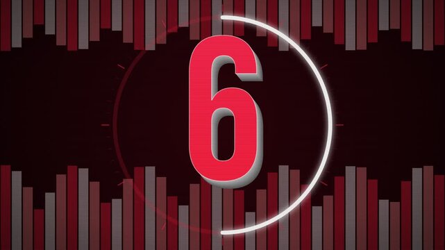 Digital countdown timer graphic with numbers 10, 5, and 0 displayed sequentially against a dark background with abstract bar chart elements