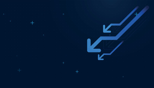 Multiple downiing arrows show downward momentum, decreasing demand and supply, financial development, and AI down concepts