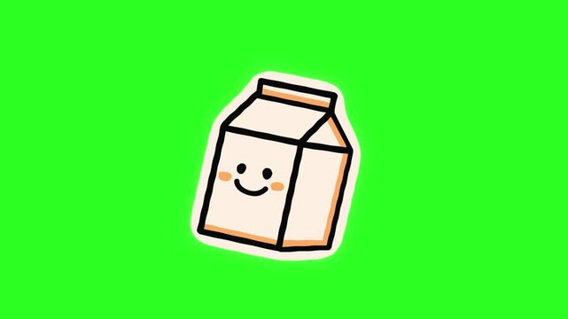 4K motion graphics animation of milk box sticker on chroma key green screen background.