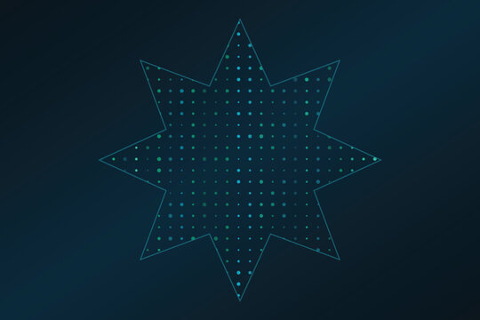 A cool eight pointed star outline contains a structured grid of blue and green dots