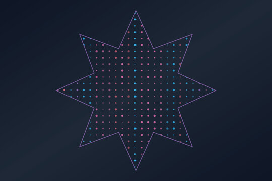 A striking eight pointed star outline contains a vibrant grid of pink and blue dots