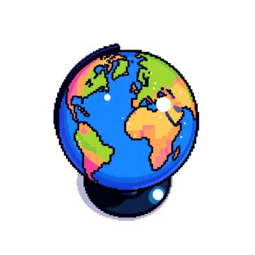 Pixel art globe icon vector illustration