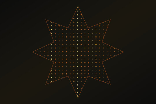 An eight pointed star shape outlined in orange contains a shimmering grid of golden dots