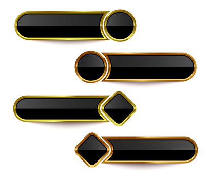 Black and gold glossy web buttons isolated on a transparent background
