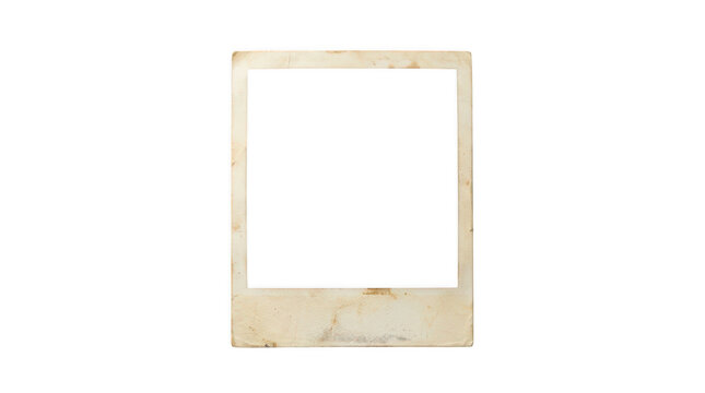 Vintage instant photo frame with aged paper texture, retro instant film border, weathered antique photo frame for nostalgic designs isolated on Transparent Background