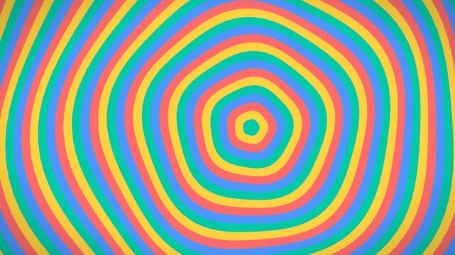 Abstract concentric circles pattern in pastel blue yellow pink and green colors creating a hypnotic visual effect