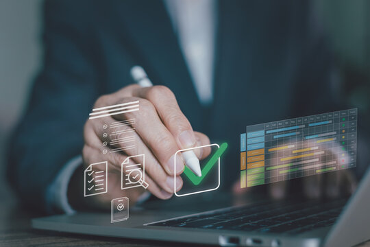 Project management concept showing a professional planning tasks with a checklist, timeline and progress chart, representing workflow, organization, productivity, strategy and project delivery.
