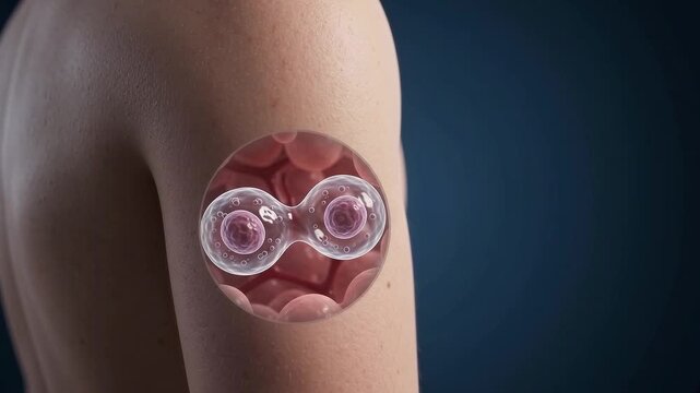 Cell division and mutation in cancer cell anatomy showing abnormal growth in skin tissue with detailed biology and medical research on microscopic cellular structure and disease
