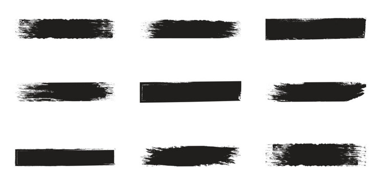 Collection of different ink paint brush strokes. Rough ink paint banners and censorship bars for redacted text. Vector illustration .  