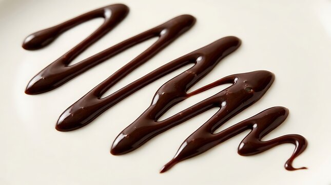 A smooth zigzag drizzle of dark chocolate sauce or balsamic glaze spread in a decorative pattern for food plating