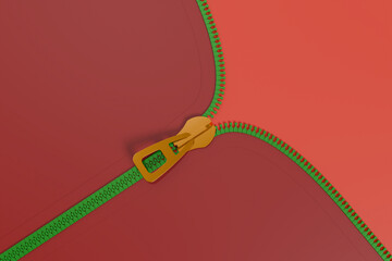 3D render illustration showing a zipper unzipping a red background, symbolizing new beginnings, reveal, or festive seasonal offers. Ideal for Christmas and New Year marketing campaigns, web banners © Muhammad