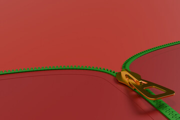 3D render illustration showing a zipper unzipping a red background, symbolizing new beginnings, reveal, or festive seasonal offers. Ideal for Christmas and New Year marketing campaigns, web banners © Muhammad